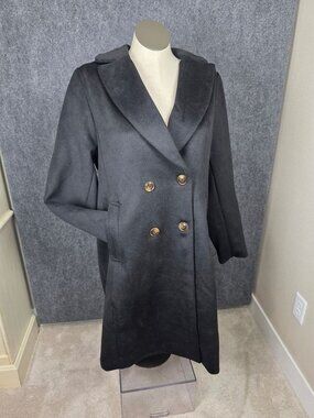 Lane Bryant Womens Black Wool Blend Double-Breasted Coat Size 16